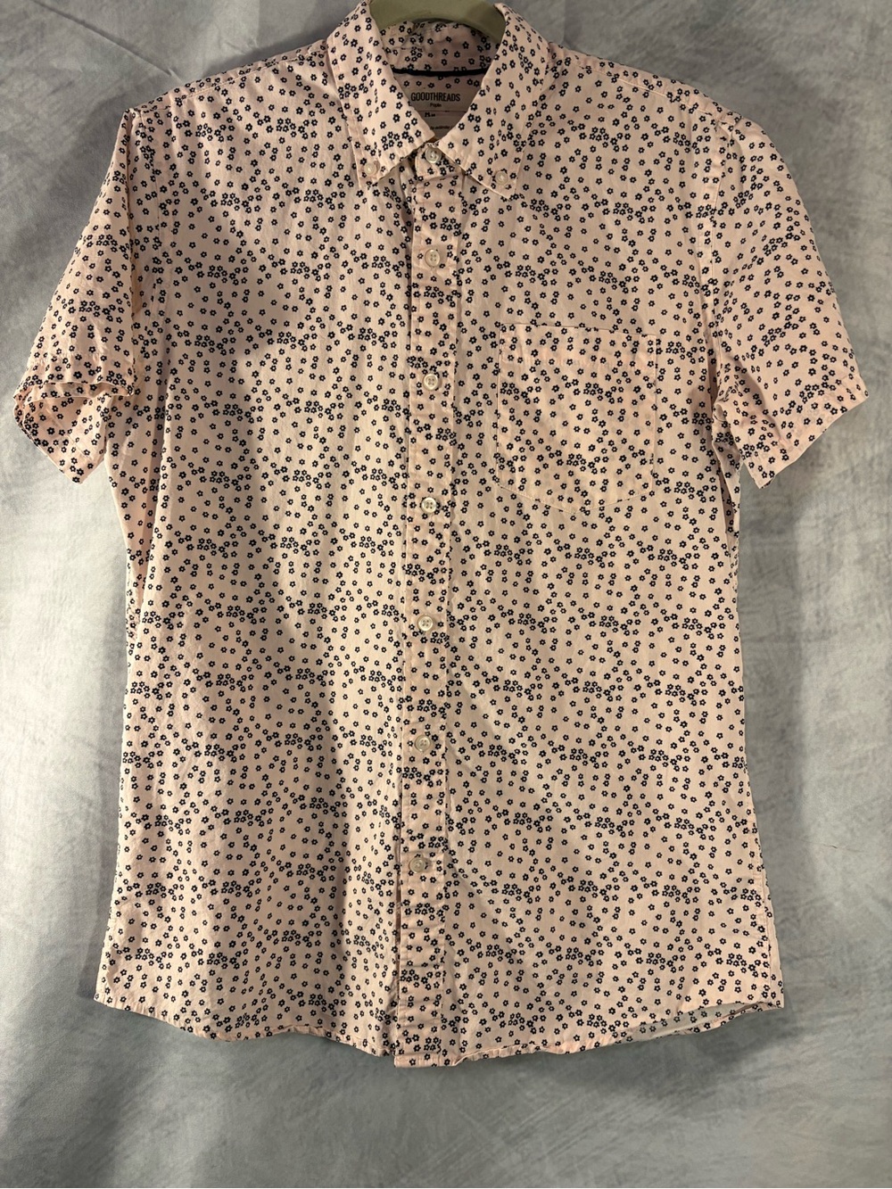 Goodthreads Poplin Floral Button Front Shirt Men’s Small Pink Short Sleeve
